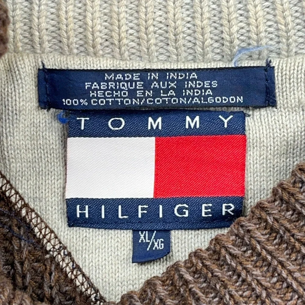 Vintage Tommy Hilfiger Sweater Men XL Heavy Knit Crewneck Grandpa 90s Colorblock